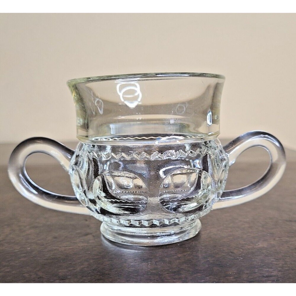 Kings Crown Open Sugar Bowl Two-Handled Thumb Print 3" EAPG Indiana Glass VTG